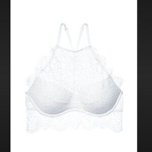 Pink Victoria's Secret Eyelash Lace High Neck Push Up Bralette Off White - 7101